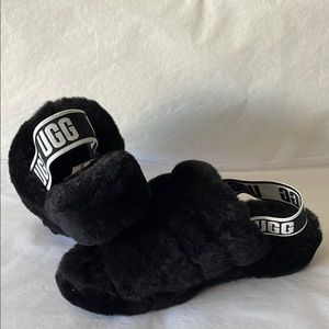 UGG‎ Black Fluffy sling back Slides size 6